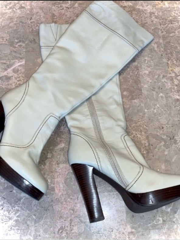 Colin Stuart Leather Knee Boots With Dark Brown Heels